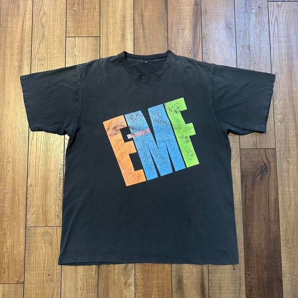 Vintage 90s EMF Band T Shirt Men's XL Unbelievable Faded Black Single‎ Stitch